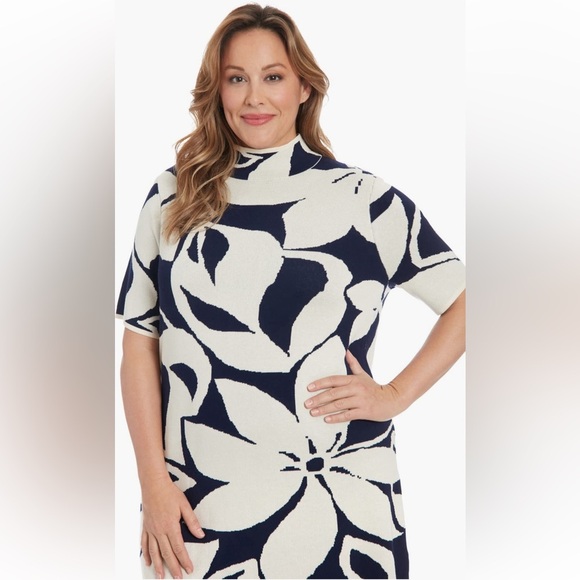 London Times Navy and Cream Floral Plus Dress - New! - Picture 3 of 3